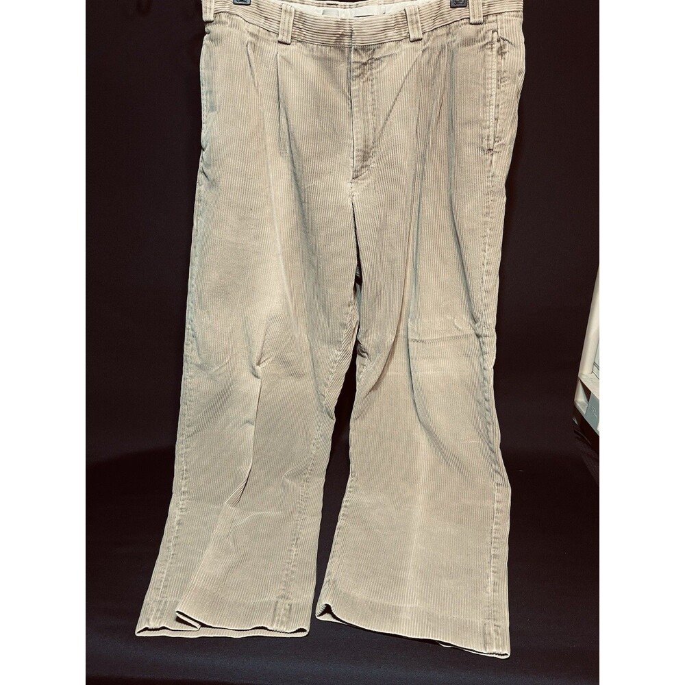 Vintage LL Bean Pleated Corduroy Pants Men Tan Classic Fit Outdoor Retro